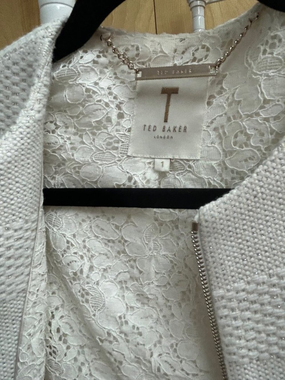White and silver Ted Baker London dressy blazer size 1/size 2-4 equivalent - Picture 3 of 4